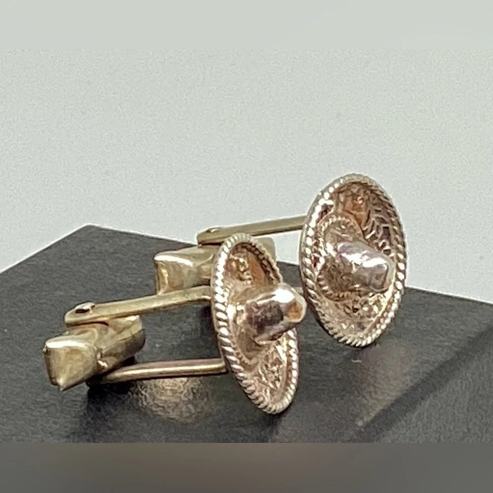 925 Sterling Silver Sombrero Hat Cuff Links Mexican